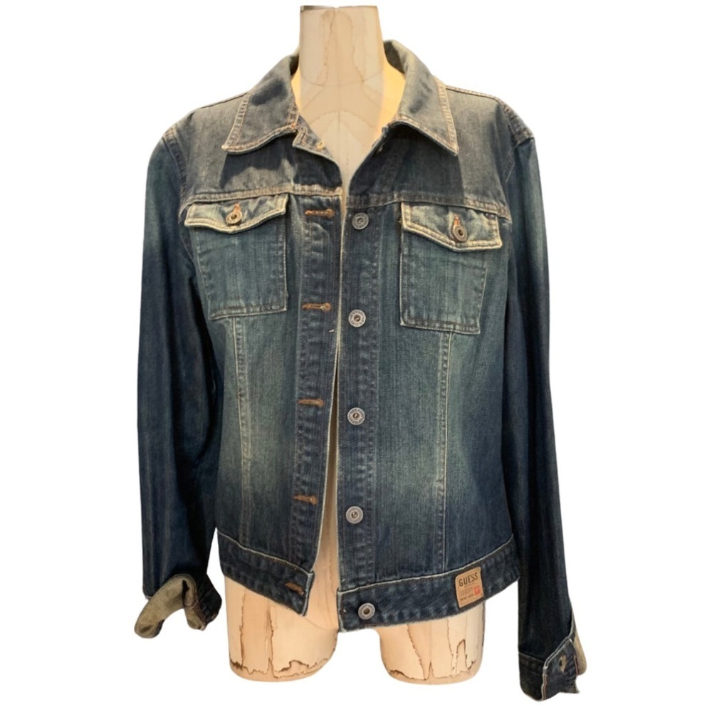 Guess Dark Blue Denim Jean Jacket Women’s Size Large Y2K Vintage
